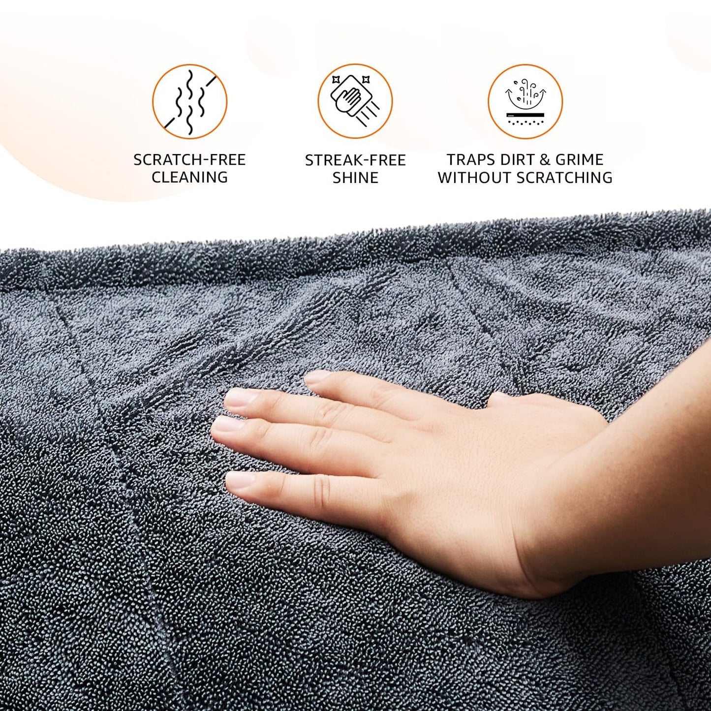 Microfiber Cloth for Car – 1200 GSM, 40x60 cm, Grey, 1 Pc, Ultra Thick Twisted Loop Drying Towel, Super Absorbent & Lint-Free Edgeless Design for Car Wash, Polishing & Detailing