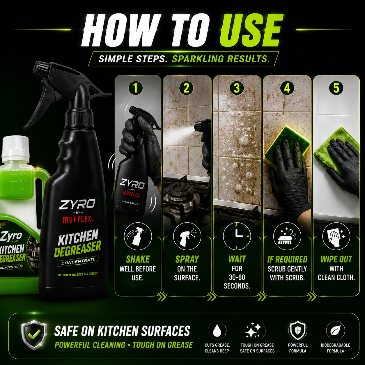 Zyro Kitchen Degreaser Concentrate (Makes Up To 3L)+ Spray Bottle