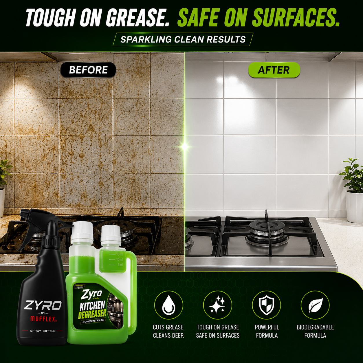 Zyro Kitchen Degreaser Concentrate (Makes Up To 3L)+ Spray Bottle