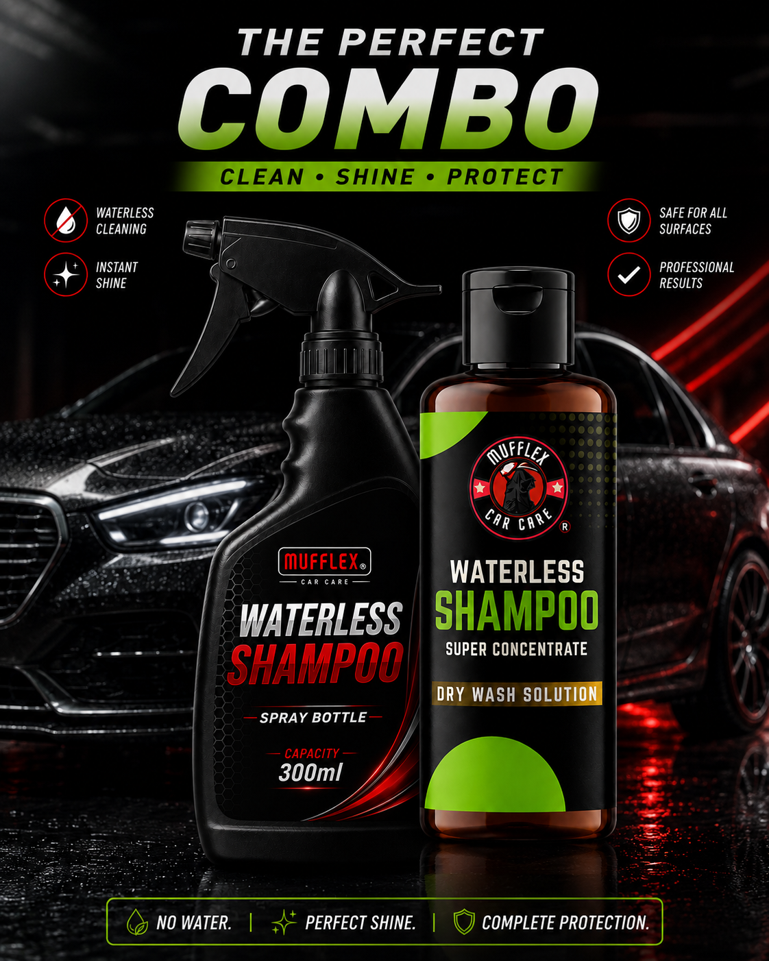 MUFFLEX WATERLESS SHAMPOO COMBO-  10 ltr Dilution Concentrate