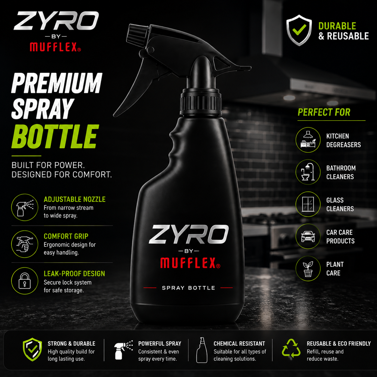 Zyro Kitchen Degreaser Concentrate (Makes Up To 3L)+ Spray Bottle